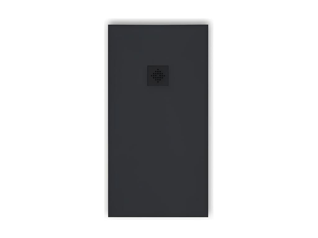 Extra-flat 90x180 cm PURE shower tray in anthracite slate-effect resin with anthracite drain cover CYIA72976