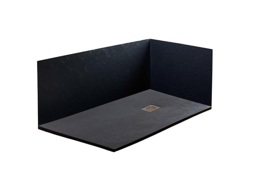 Chezlova Extra Slim Black 80x130 cm Shower Tray in Synthetic Resin and Marble Powder with Free-Range Drain BKRE65547