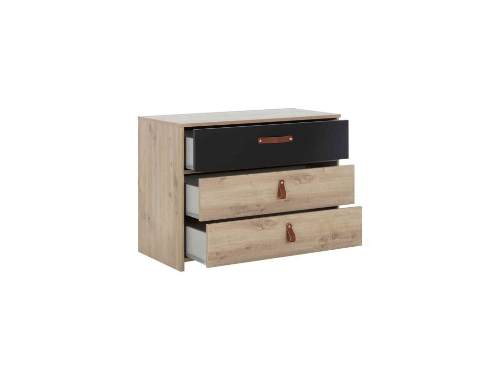 Children's chest of drawers with 3 drawers in light oak and black wood finish - CO5051 NDVY81936