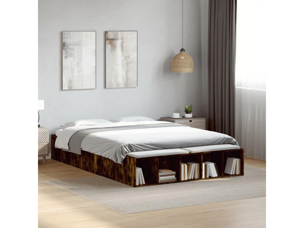 Smoked oak bed frame without mattress, 120x190 cm FSHN40989