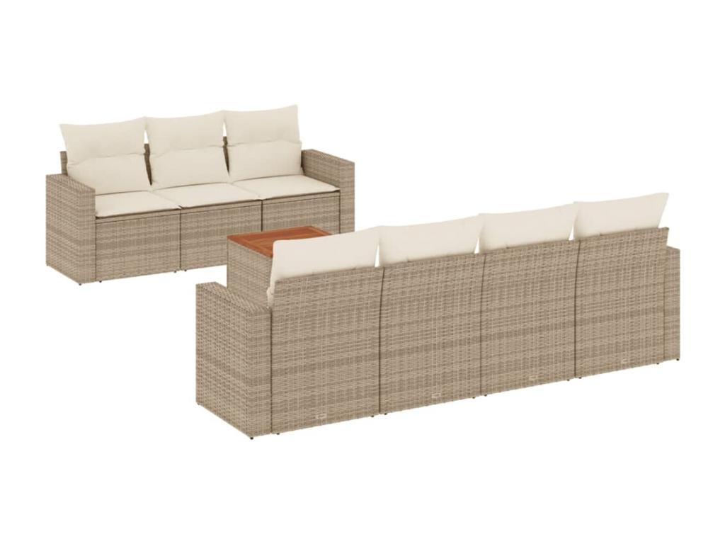 8-piece garden furniture set with cushions, beige woven resin XHLJ47745