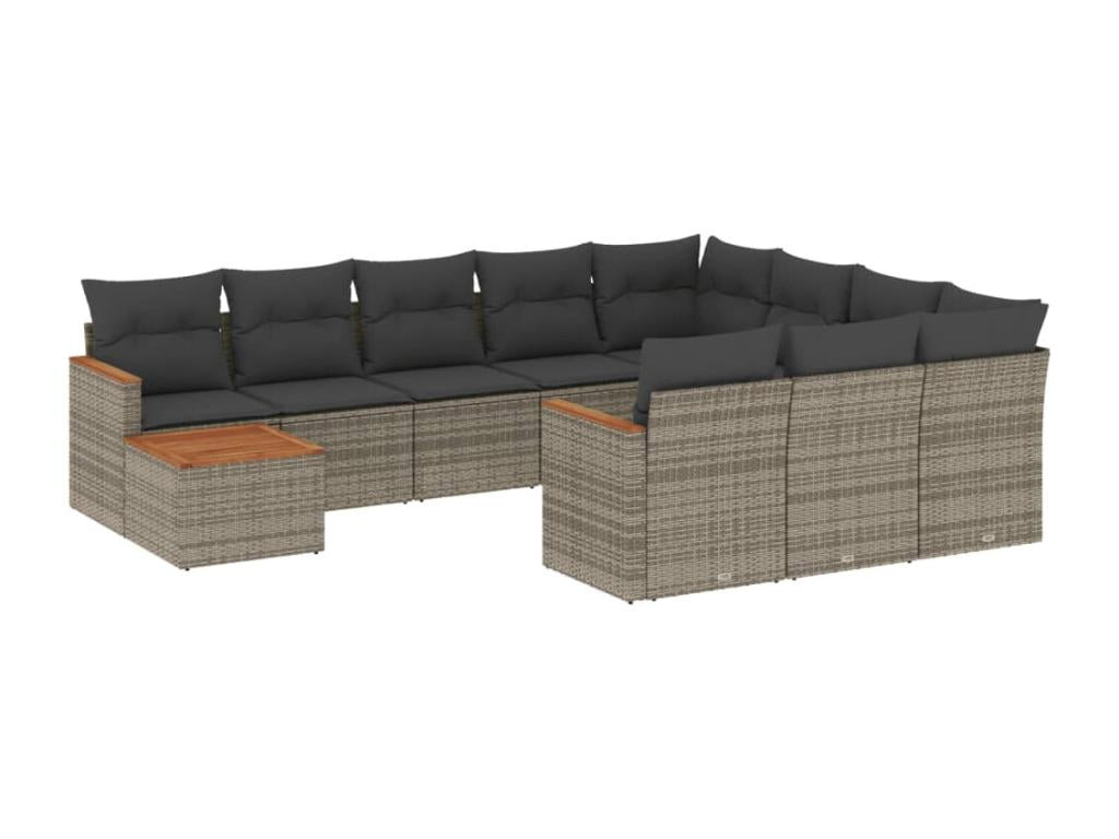 11-piece garden furniture set with grey resin wicker cushions FCCZ34983