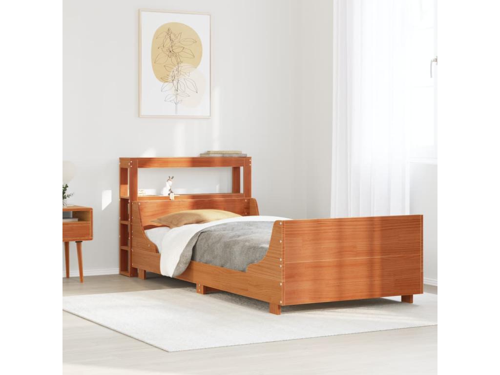 Bed frame without mattress brown wax 90x190 cm solid pine wood CSDM18661