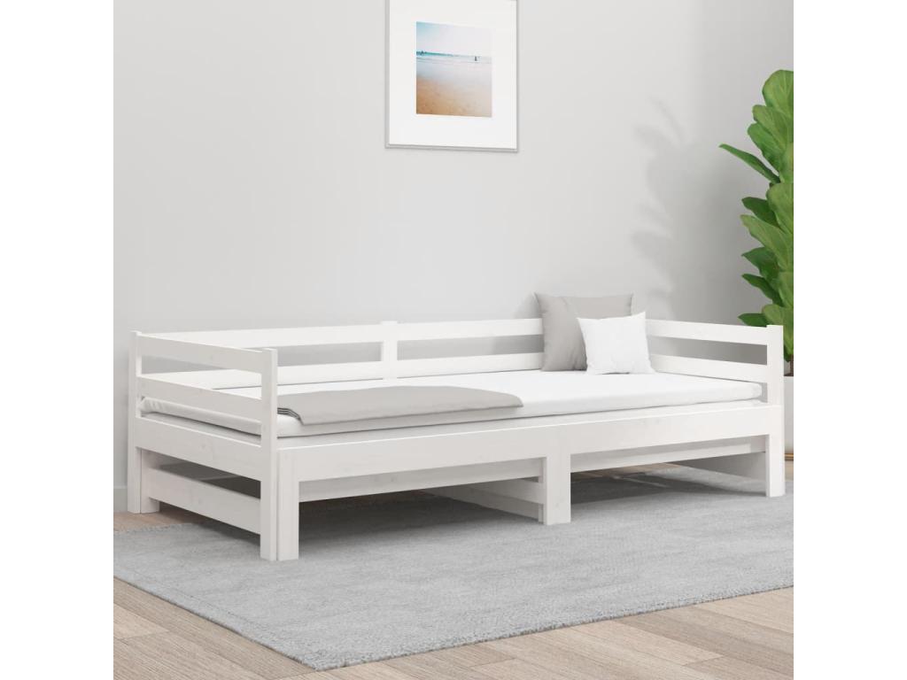 Daybed with pull-out bed, white, 90x190 cm, solid pine wood, NWCJ28965