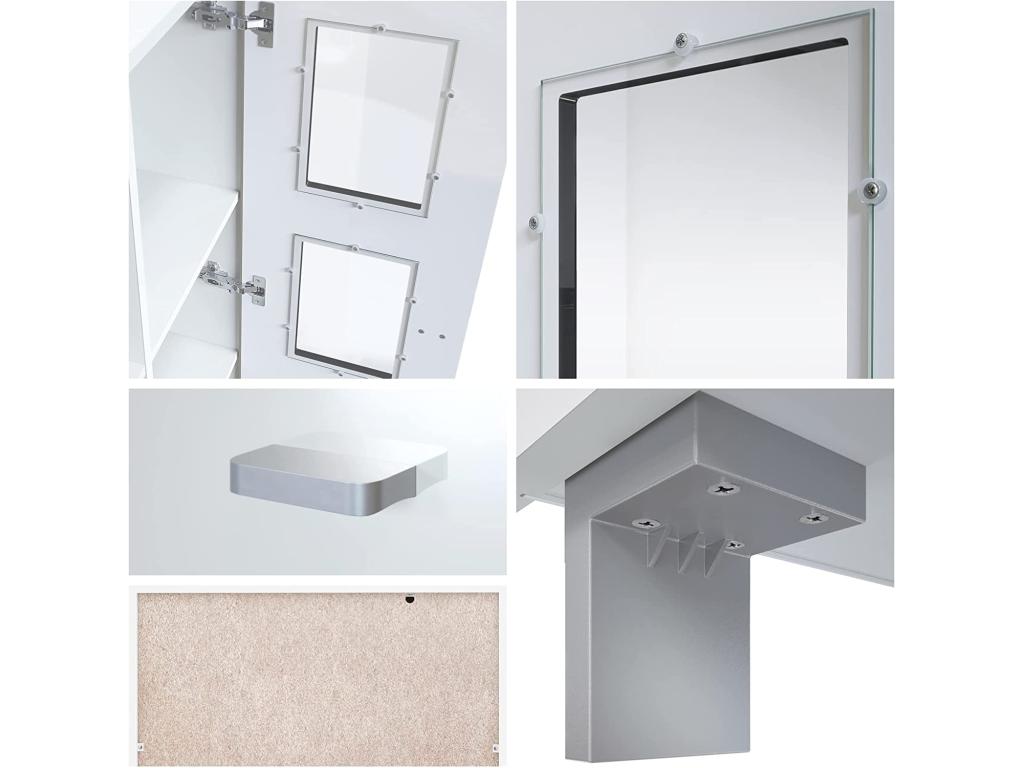 Freestanding display cabinet with 2 doors and 3 panes of glass, matte white/high gloss white/concrete effect, Decohaute LED lighting included, 71x129x35 cm QJBW64079