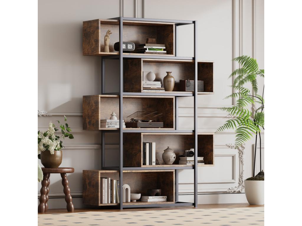 5-Tier Bookshelf - 121x35x176 cm - MDF Wood and Steel Tube - Brown EJES95605