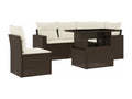 6-piece garden furniture set with cushions, brown woven resin QZKN42088