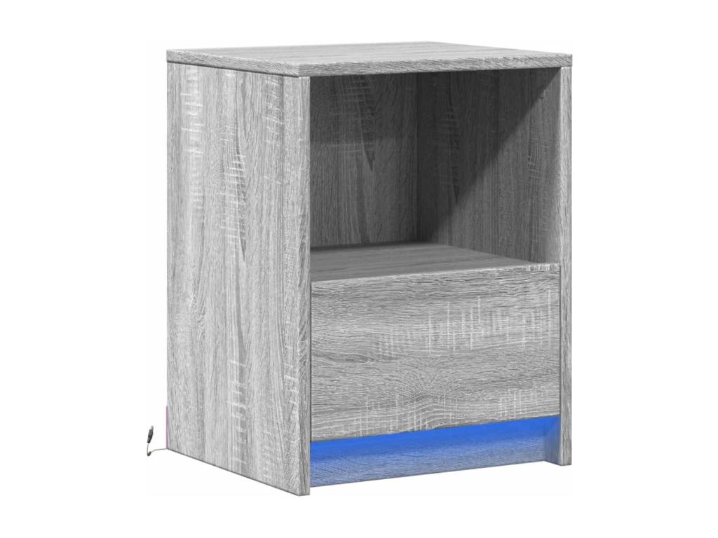 Bedside cabinet and LED lighting, engineered wood grey, TUMV48625
