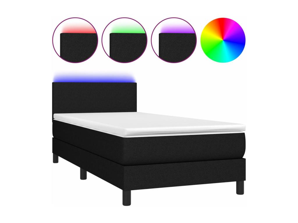 Upholstered bed base with mattress and LED lighting, black, 90x190 cm, fabric GBCR97760