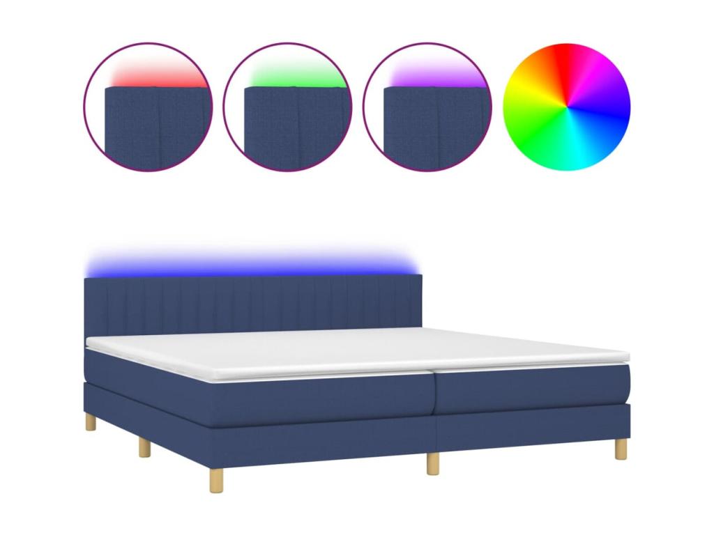 Upholstered bed base and mattress with blue LED lighting, 200x200 cm, fabric EHRB84902