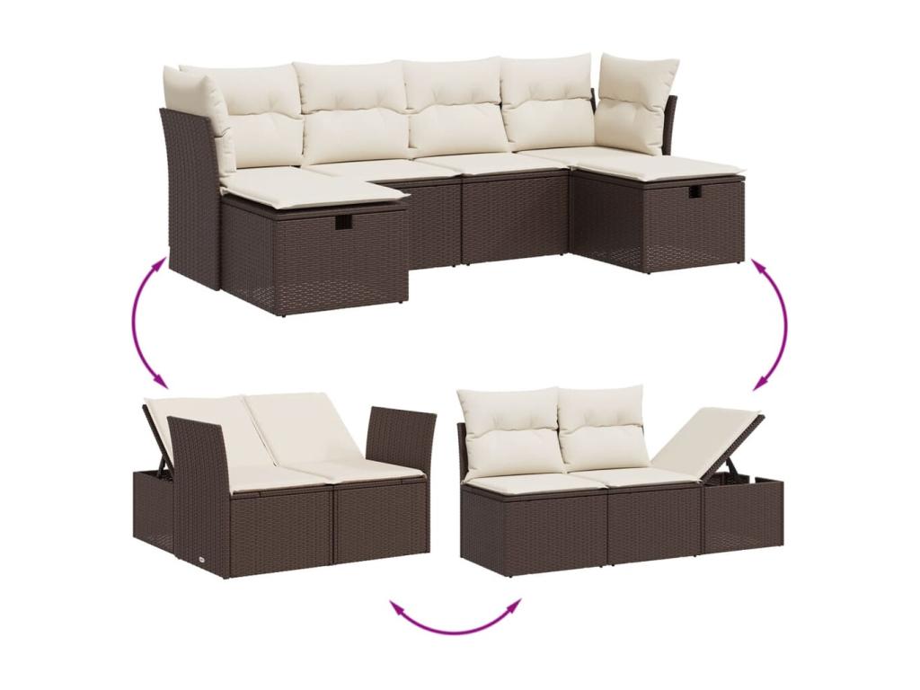 6-piece brown resin wicker garden furniture set with cushions CYTT91720