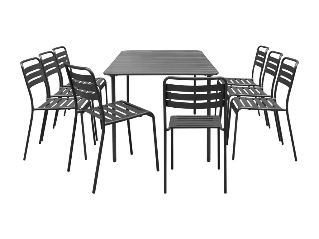 Anthracite metal garden table with 8 chairs - rust-resistant treatment - Domopure and rounded edges FKIX91042