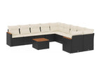 11-piece garden furniture set with cushions, black resin wicker KJSD71358