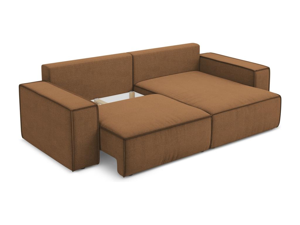 Right-hand corner sofa bed in textured fabric - terracotta - Decohaute QLUJ27811