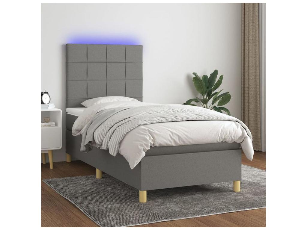 Chezlova bed base and mattress with LED lighting, Dark Grey, 90x200 cm, ZHJV05048