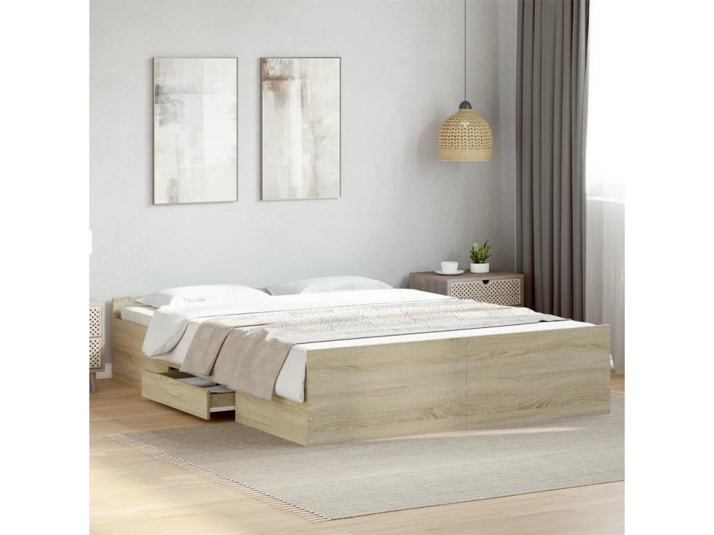 Bed frame with drawers without mattress, oak, Decohaute, 140x200 cm, UKZN58056