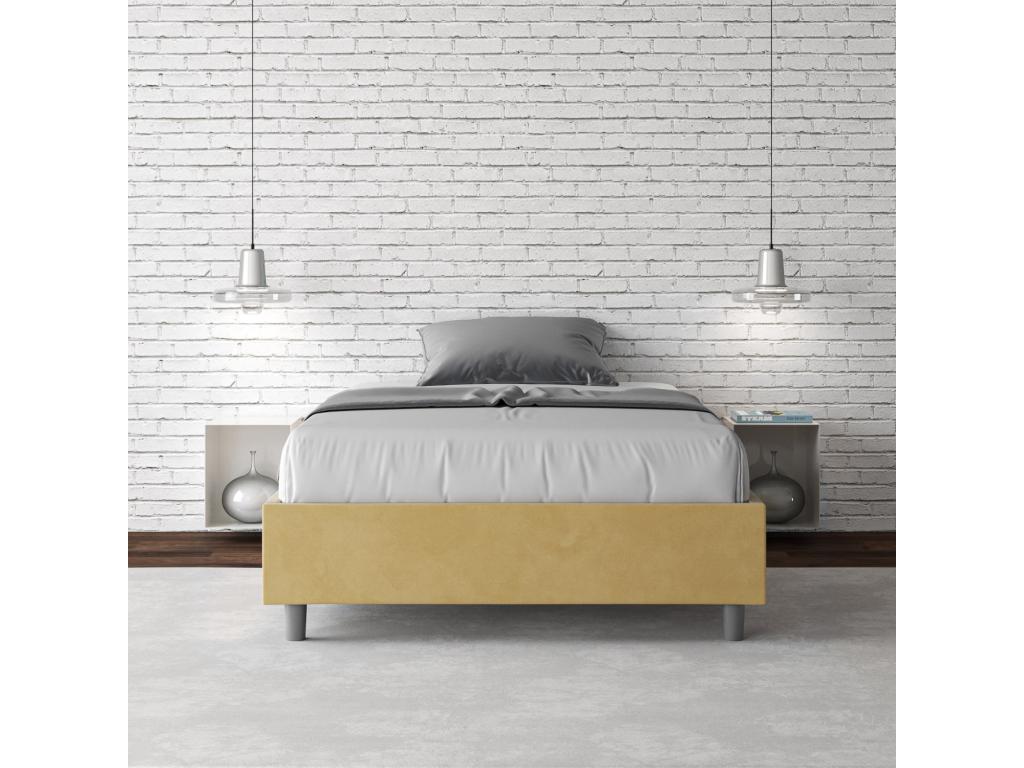 Single bed frame with 120x210cm ochre microfiber upholstered slatted base, Decohaute QLIM94792