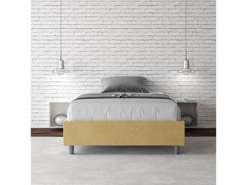 Single bed frame with 120x210cm ochre microfiber upholstered slatted base, Decohaute QLIM94792