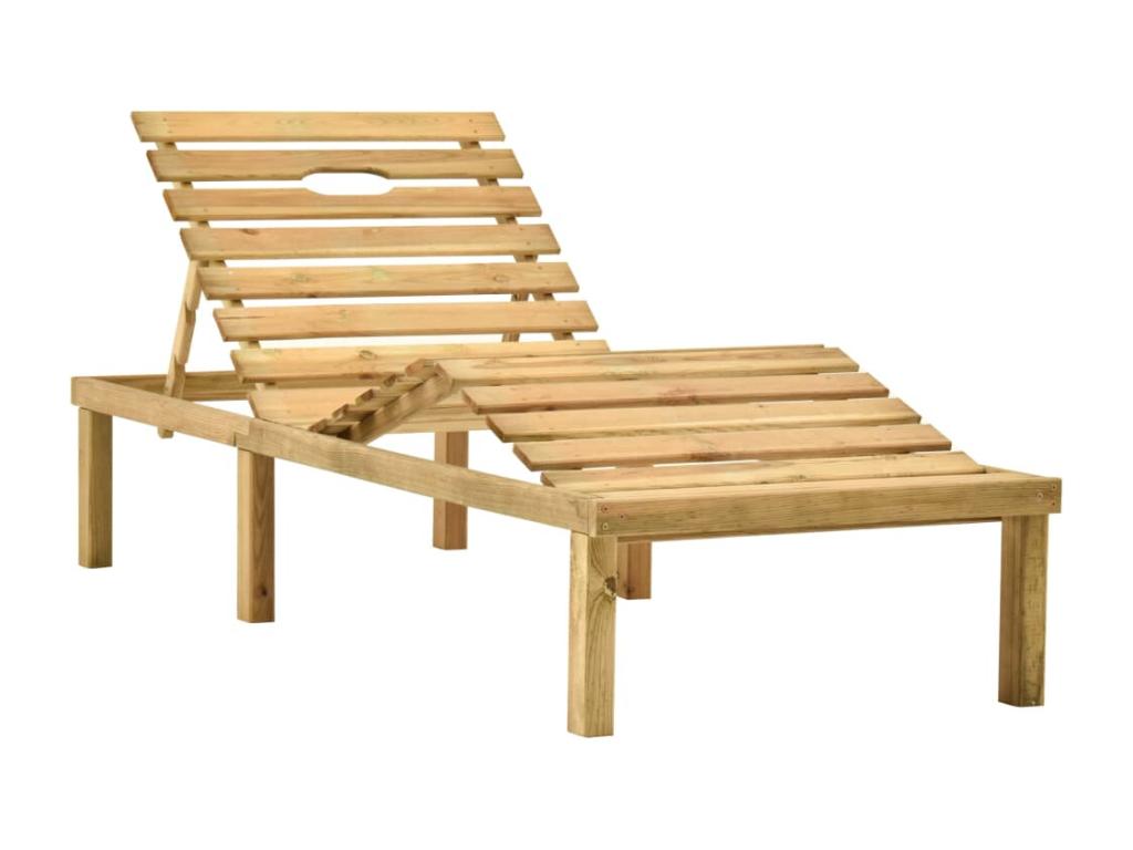 Chaise longue with bright green cushion. Impregnated pine wood. CKTK28688