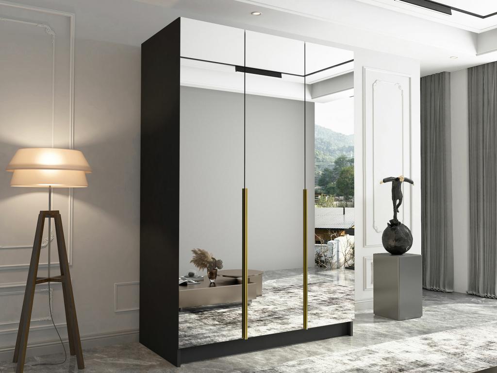 Decohaute 196 Gold - Black Wardrobe 215x150x58cm Wardrobe Doors With Hinges XYBO33525