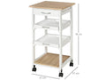 Decohaute kitchen service trolley with 2 removable trays, drawer, shelf, light oak MDF, white pine wood, IMNT39658