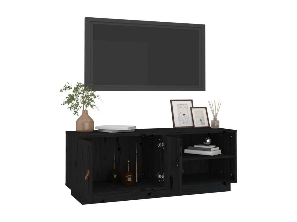 Black TV stand 105x34x40 cm Solid pine wood QKUN84292