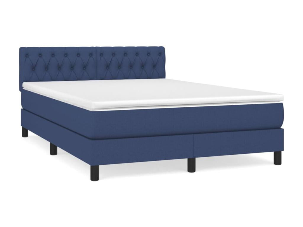 Upholstered bed base with mattress, blue, 140x190 cm, fabric YWYJ11612