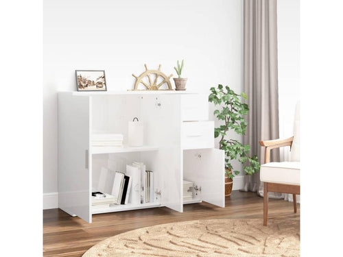 Glossy white sideboard 91x29.5x75 cm Engineered wood JLJV75190