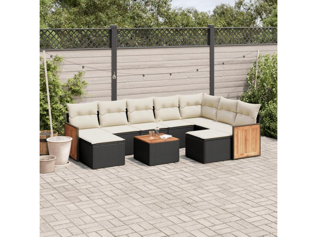 10-piece garden furniture set with cushions, black woven resin WQWO59813