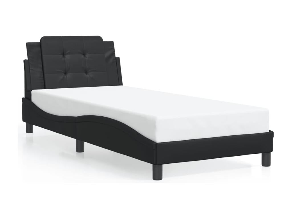 Black faux leather bed frame without mattress, 80x200 cm, XHXL05581
