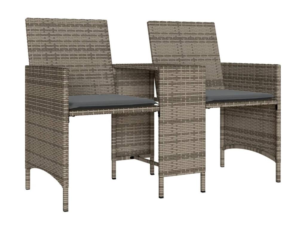 2-seater garden sofa with table and stools, grey rattan HAEV03895