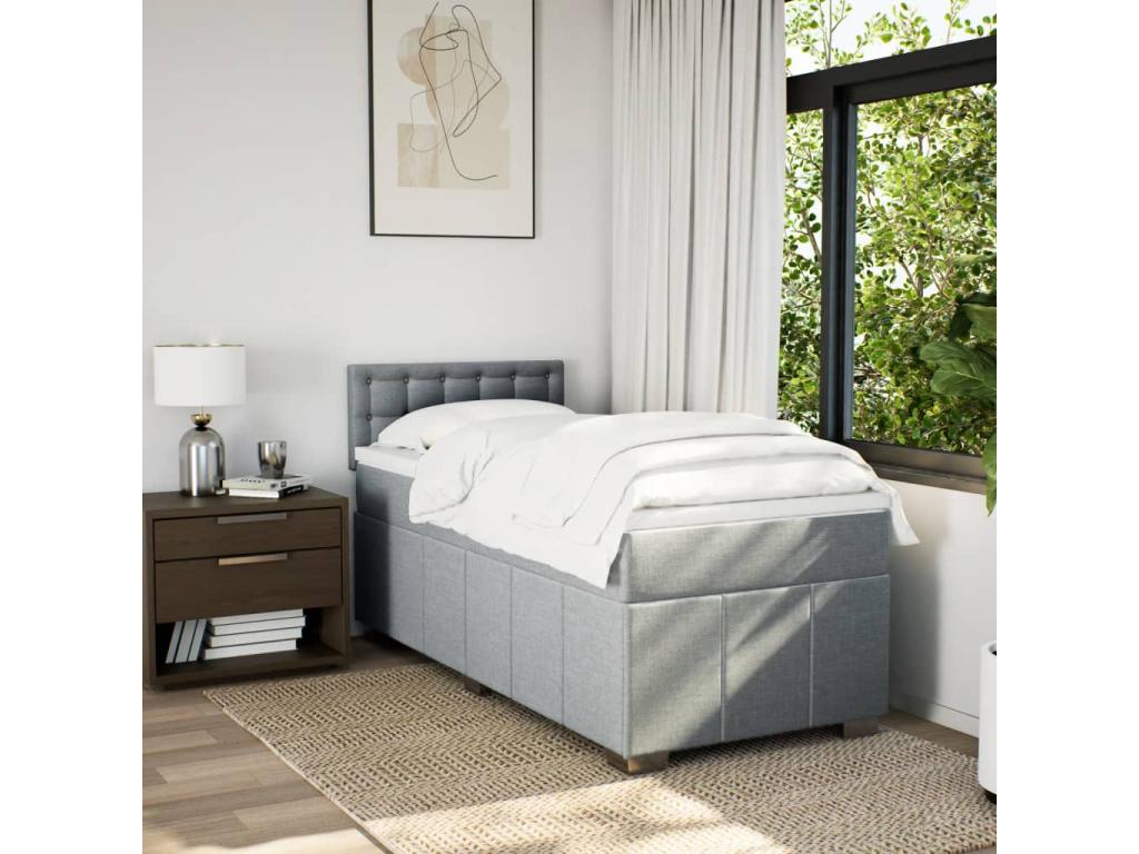 Decohaute bed base with light grey mattress 90x200 cm fabric ILIA17903