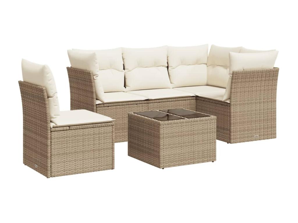 6-piece beige resin wicker garden furniture set with cushions JWJZ97272