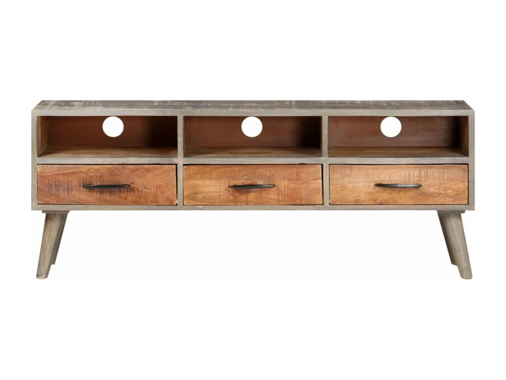 Grey TV stand 130x35x51 cm Raw solid mango wood ITSH04583