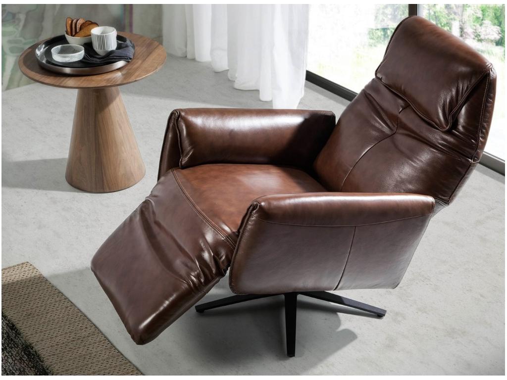 Decohaute swivel armchair in brown leather with steel legs - Decohaute-Color Decohaute 20 Brown DEIJ92761