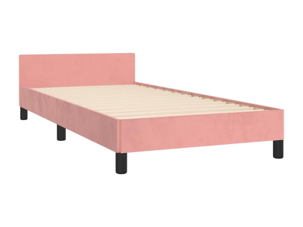 Bed frame with headboard, pink, 90x190 cm, velvet, OBOO27422