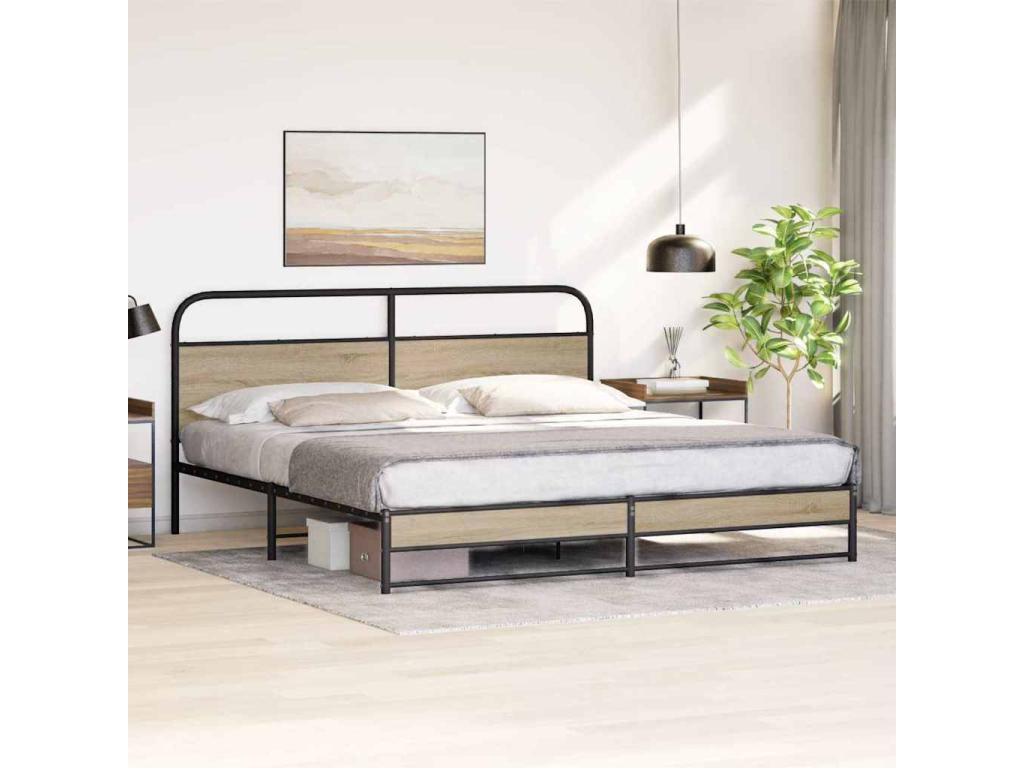 Metal bed frame without mattress, smoked oak, 193x203 cm HSBT09745