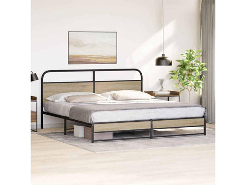 Metal bed frame without mattress, smoked oak, 193x203 cm HSBT09745