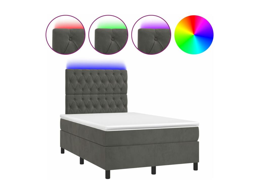 Upholstered bed base with mattress and LED lighting, Dark Grey, 120x200 cm, Velvet, YGXM47149