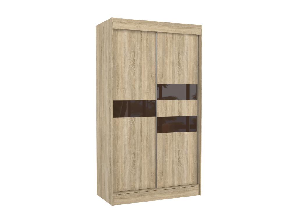 Chezlova Sliding Door Wardrobe in Light Matte Wood and Brown Lacquer - 3 Sizes - Width 120 cm QPVR33067
