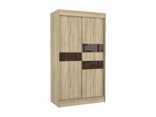Chezlova Sliding Door Wardrobe in Light Matte Wood and Brown Lacquer - 3 Sizes - Width 120 cm QPVR33067
