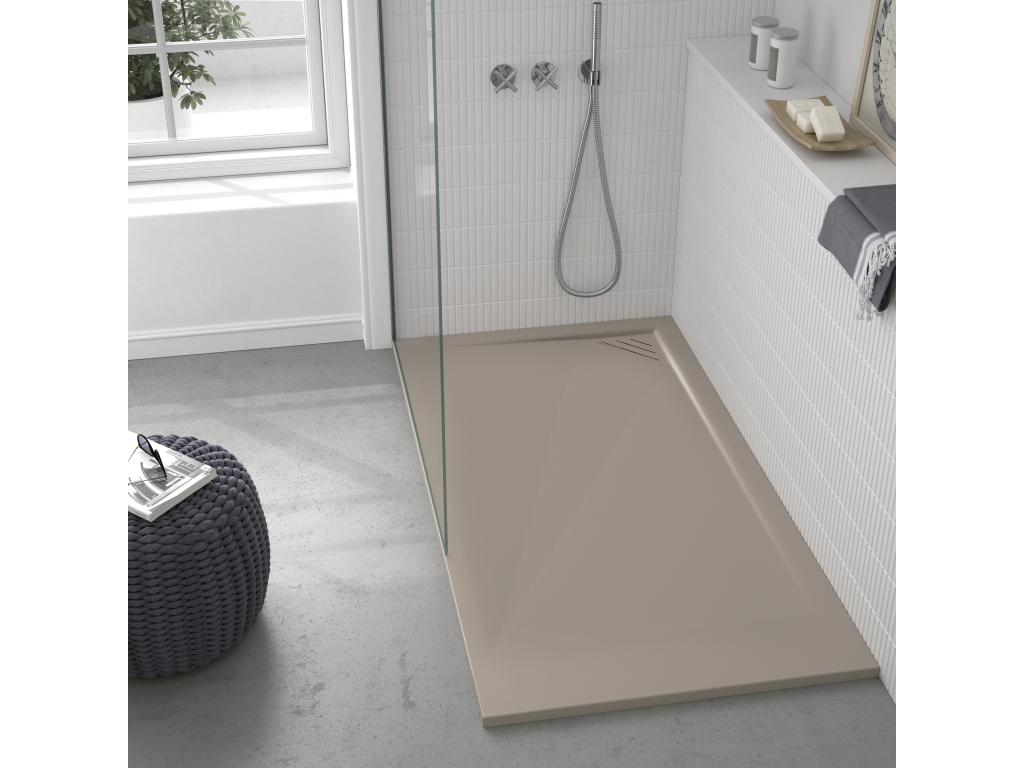 Sand-colored shower tray with smooth finish, Decohaute colored grate - 90x80 cm FECQ19187