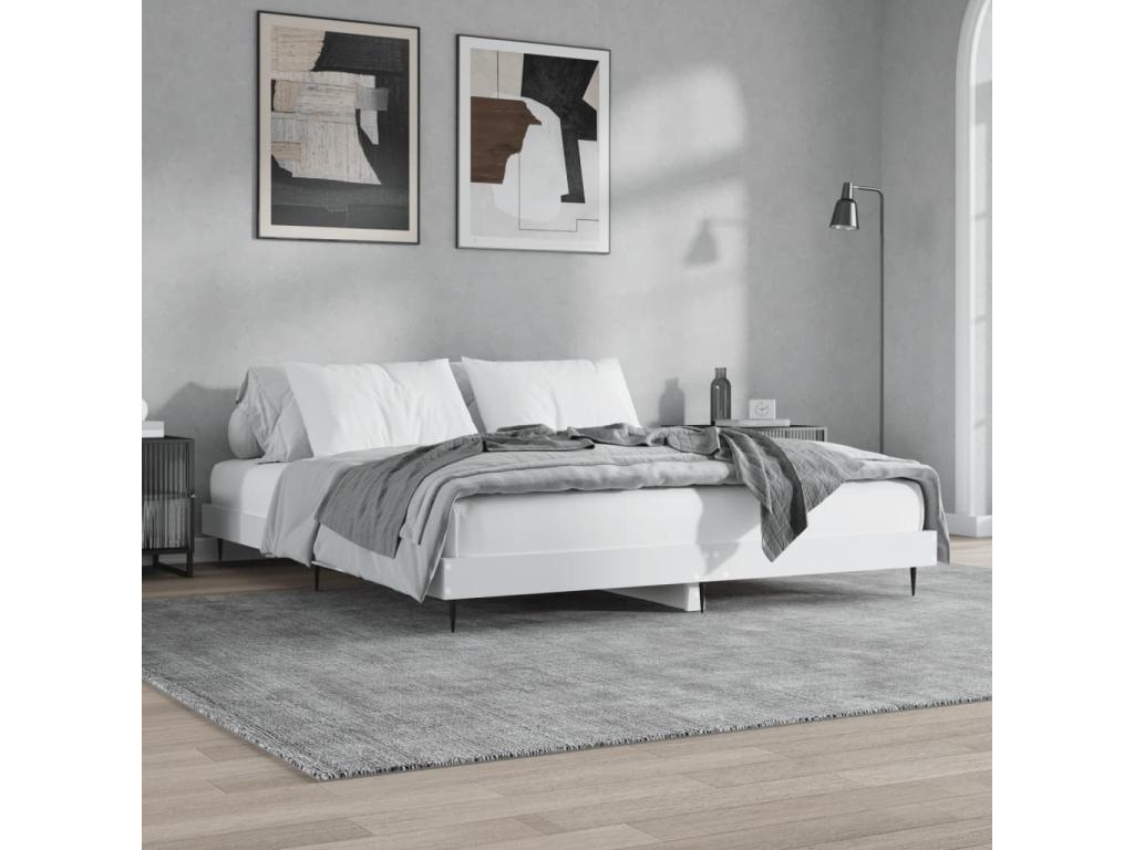 White bed frame 200x200 engineered wood YPNQ19891