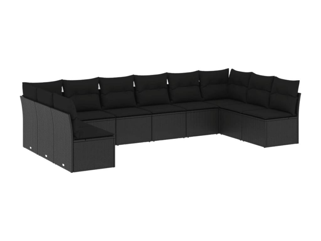 10-piece garden furniture set with cushions, black woven resin AFSN61988