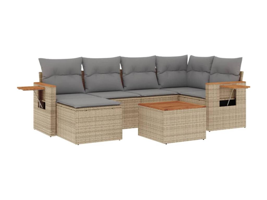 7-piece beige resin wicker garden furniture set with cushions ZMMT76944