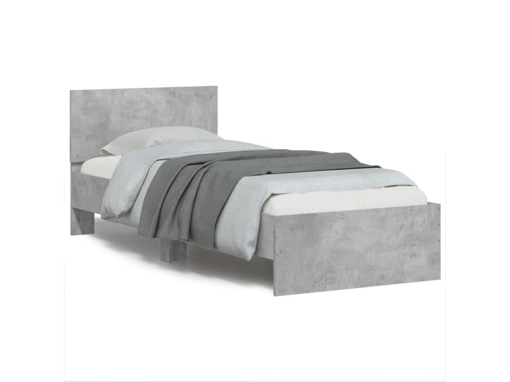 Bed frame, headboard and LED high-top lighting, concrete grey, 90x200 cm, ULOV28780