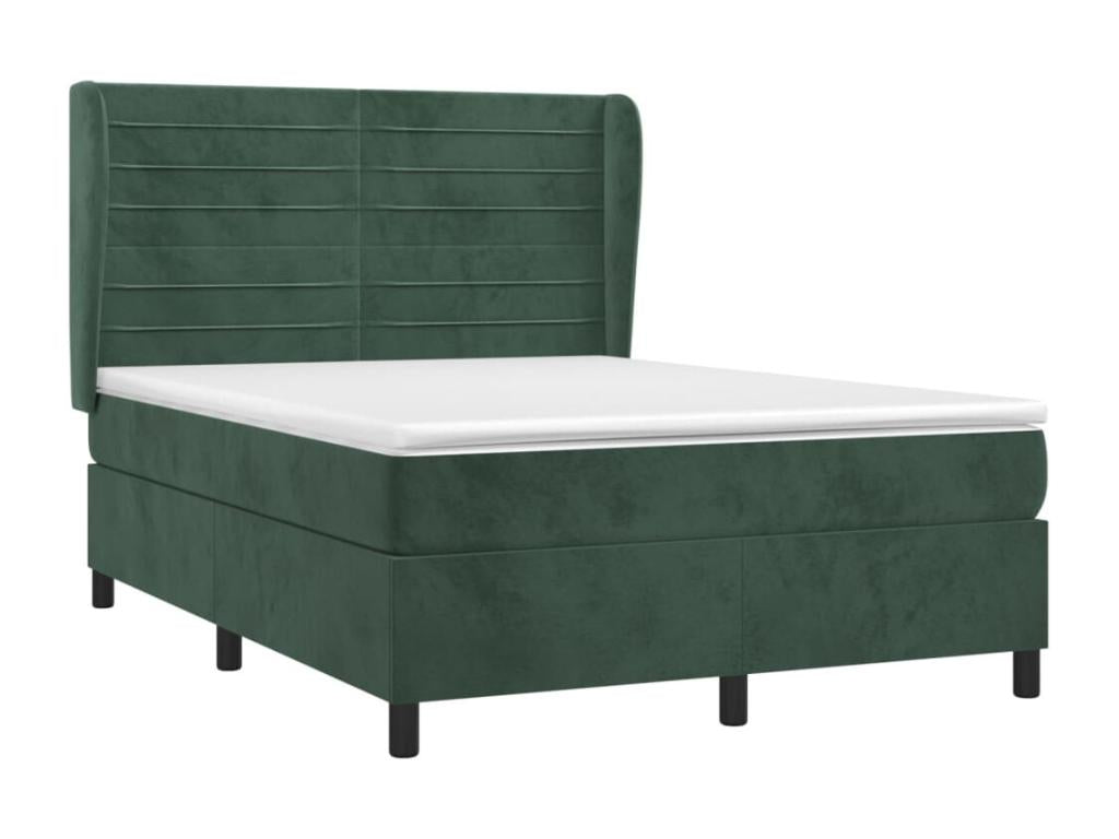 Upholstered bed base and mattress, dark green, 140x190cm, velvet, TEKX40840