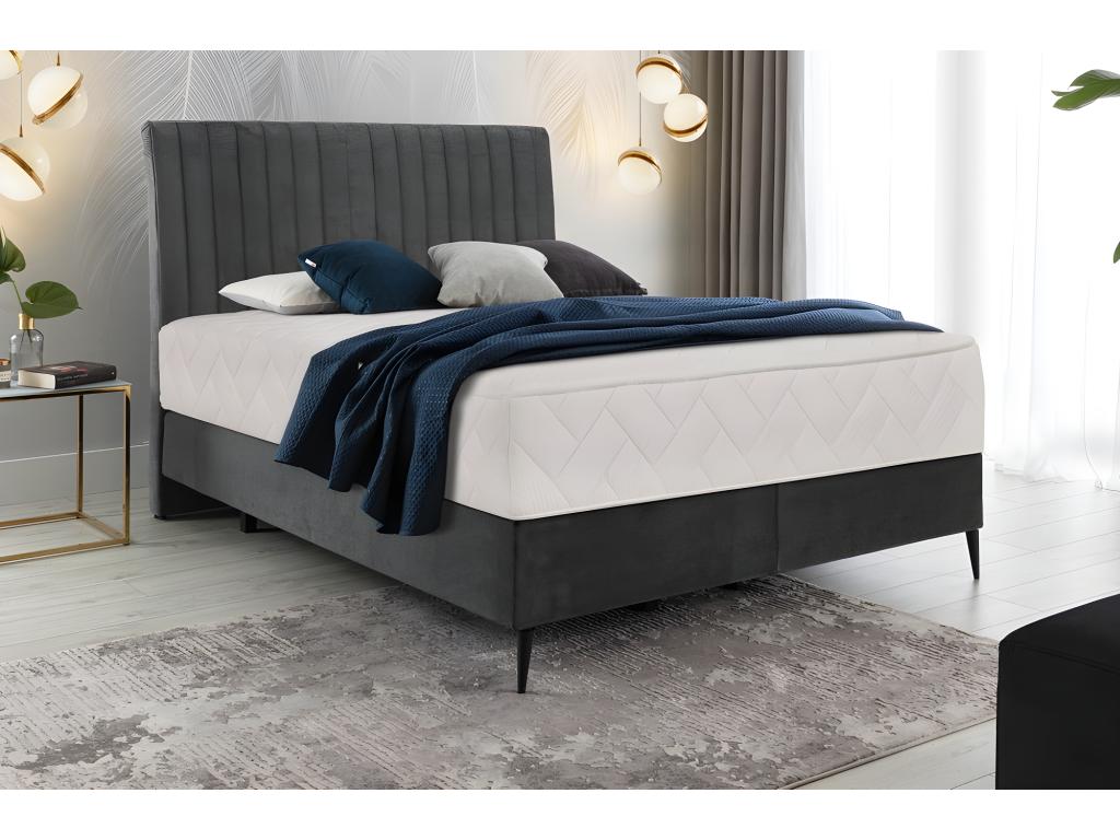 Bed base and mattress set in anthracite velvet fabric - 140x200 cm - Decohaute UXRC33851