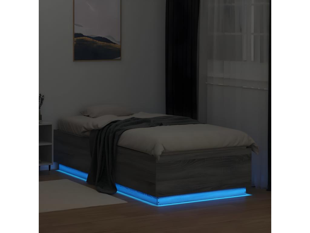 Bed frame with LED lighting, mattress not included, Decohaute grey, 100x200 cm, IDLW61330