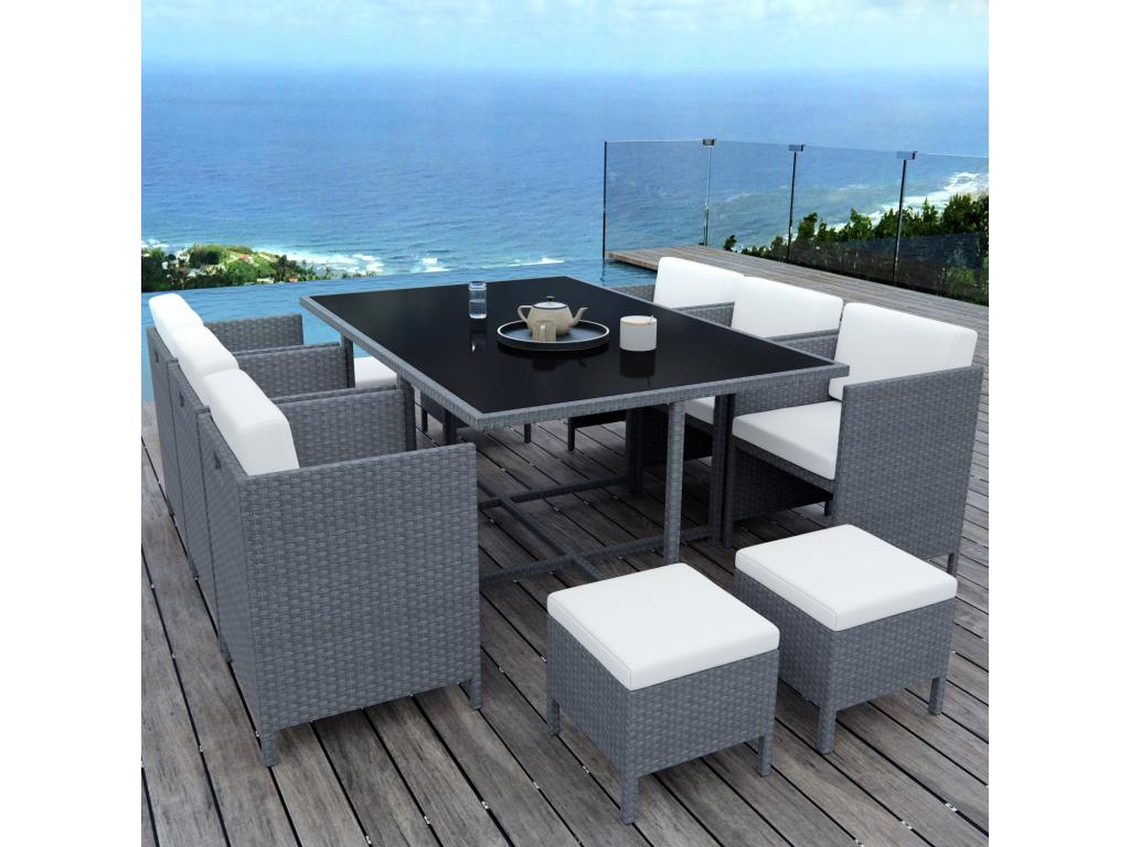 Nesting lounge set / garden table in woven resin - Grey / Ecru - Decohaute 10 OCOH59620